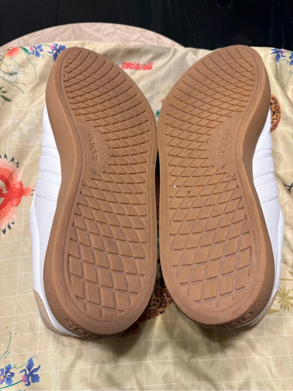 adidas White Canvas Sneakers with Gum Outsole and Gold Heel Tab